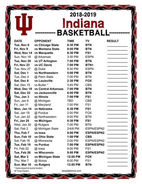 Iu Basketball Schedule Printable
